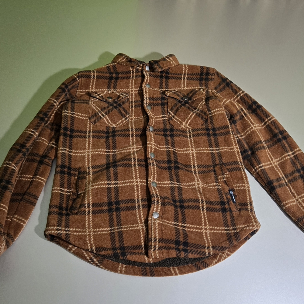 Weatherproof Youth 14/16 Brown Plaid Sherpa Lined Snap Front Jacket